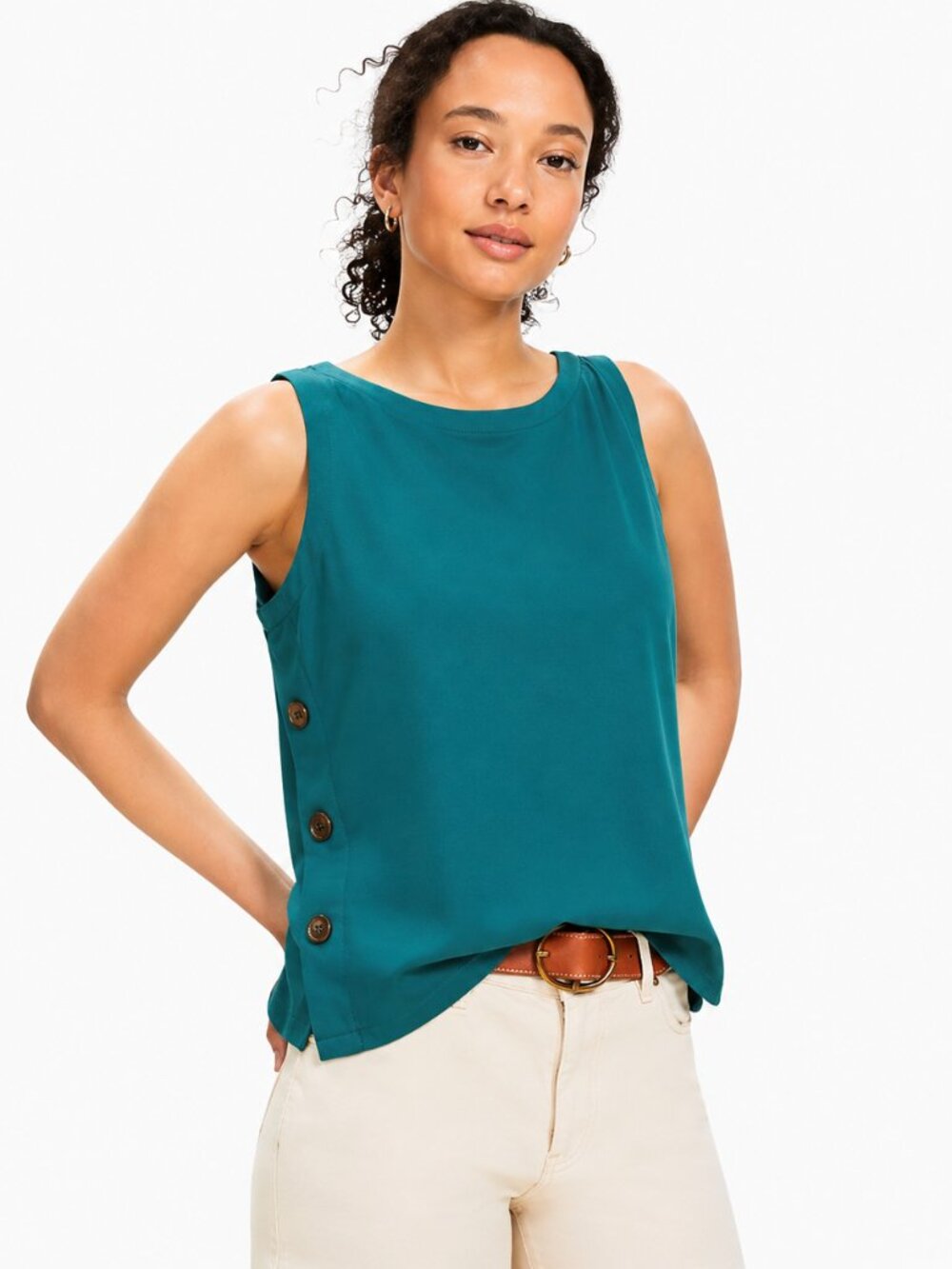 LOFT Teal Button-Side Sleeveless Tank Top